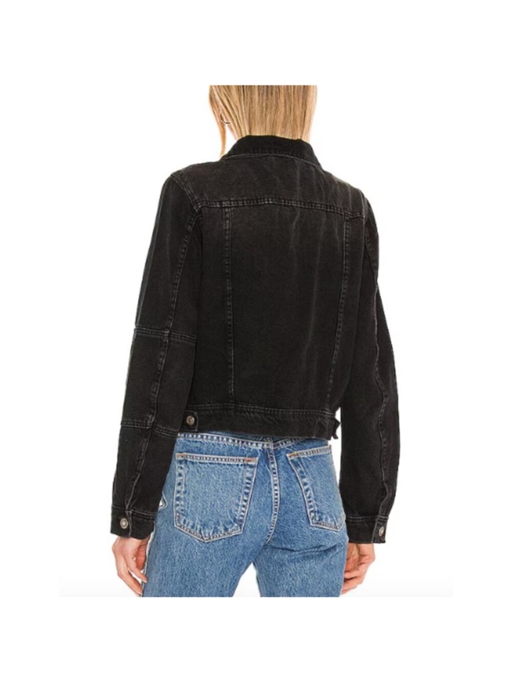 Free People Rumors Black Washed Denim Jacket Size S Oversized Distressed - Picture 3 of 12
